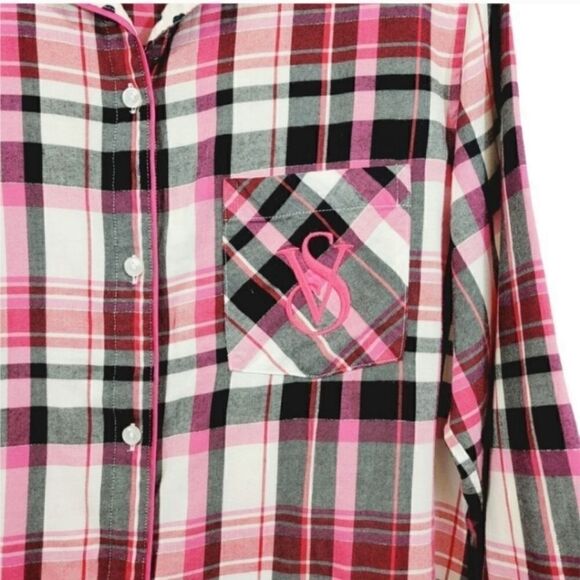 Victoria's Secret Dreamer Pink and Black Plaid Flannel Pajama Set Size Small - Picture 10 of 14